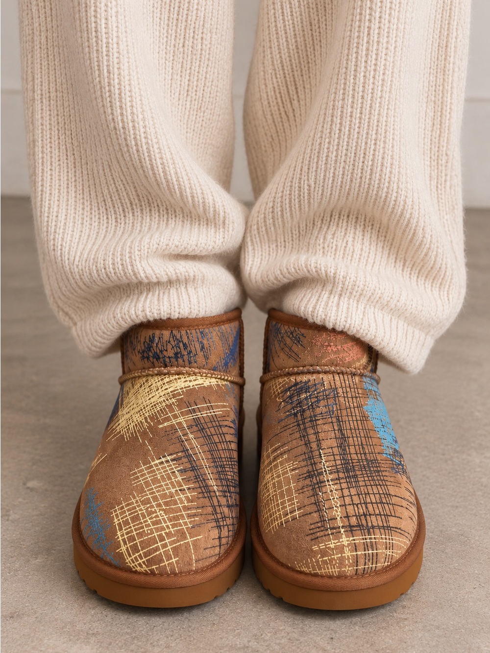 UGG x The Elder Statesman Mini Boots Brown Patchwork Y2K Artsy Boho Cozy